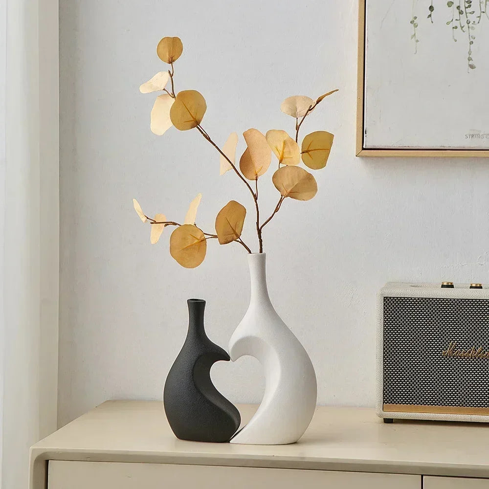 Vase Décoratif Moderne | Duo Céramique Noir et Blanc