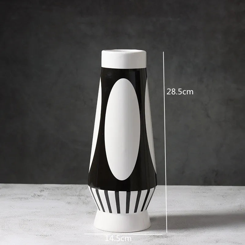 Grand Vase Décoratif Noir et Blanc à Rayures | Design Scandinave Minimaliste