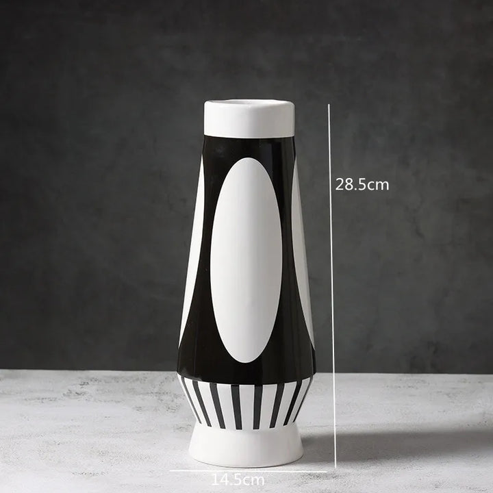 Grand Vase Décoratif Noir et Blanc à Rayures | Design Scandinave Minimaliste