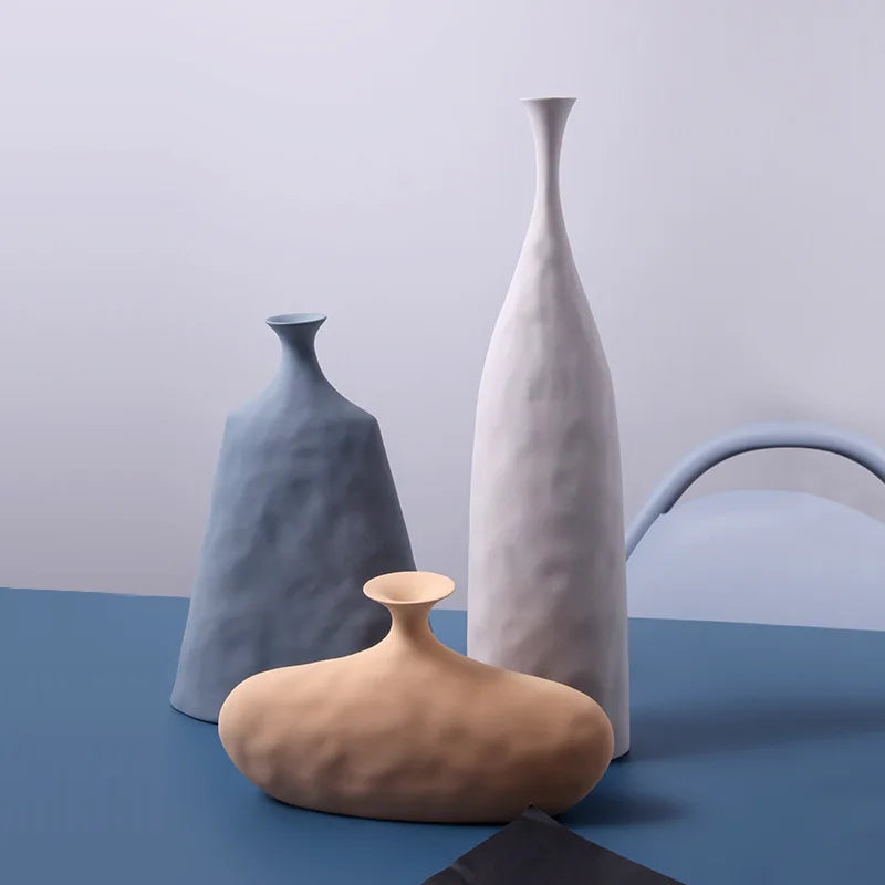Grand Vase Géométrique à Poser au Sol | Style Morandi Décoratif