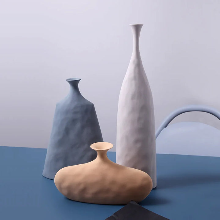Grand Vase Géométrique à Poser au Sol | Style Morandi Décoratif