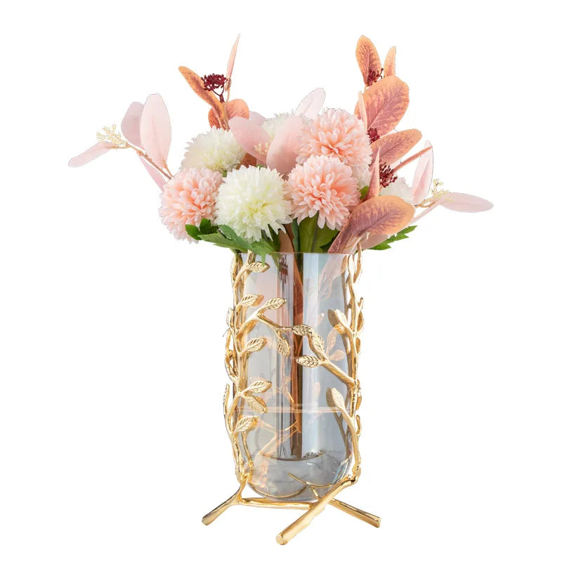 Vase à Fleurs Cylindrique en Verre | Cadre Doré Décoratif et Minimaliste