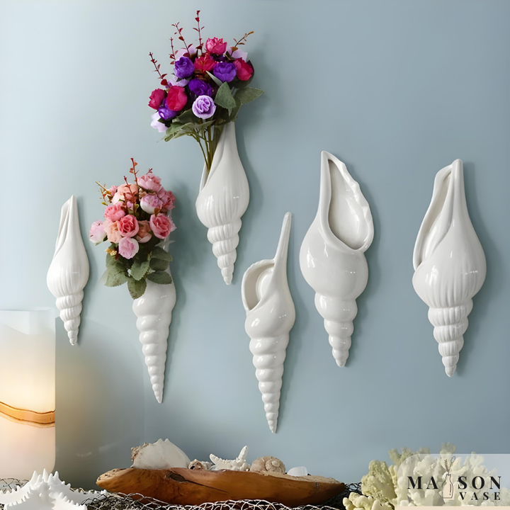 Vase Mural en Forme de Coquillage | Céramique Blanche Déco Bord de Mer