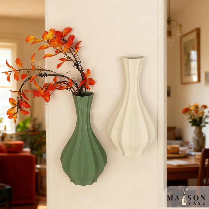 Vase à Fleurs Mural Minimaliste | Motif Géométrique Strié