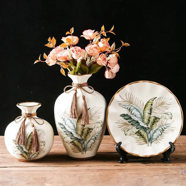 Ensemble de 2 Vases Décoratifs avec Élément Assorti – Céramique de Luxe, 3 Pièces - Maison Vase
