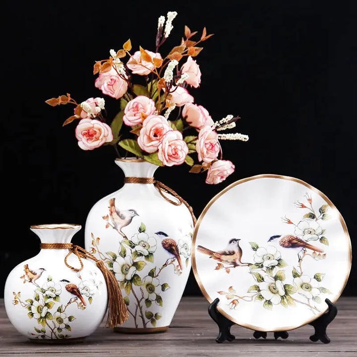 Ensemble de 2 Vases Décoratifs avec Élément Assorti – Céramique de Luxe, 3 Pièces - Maison Vase