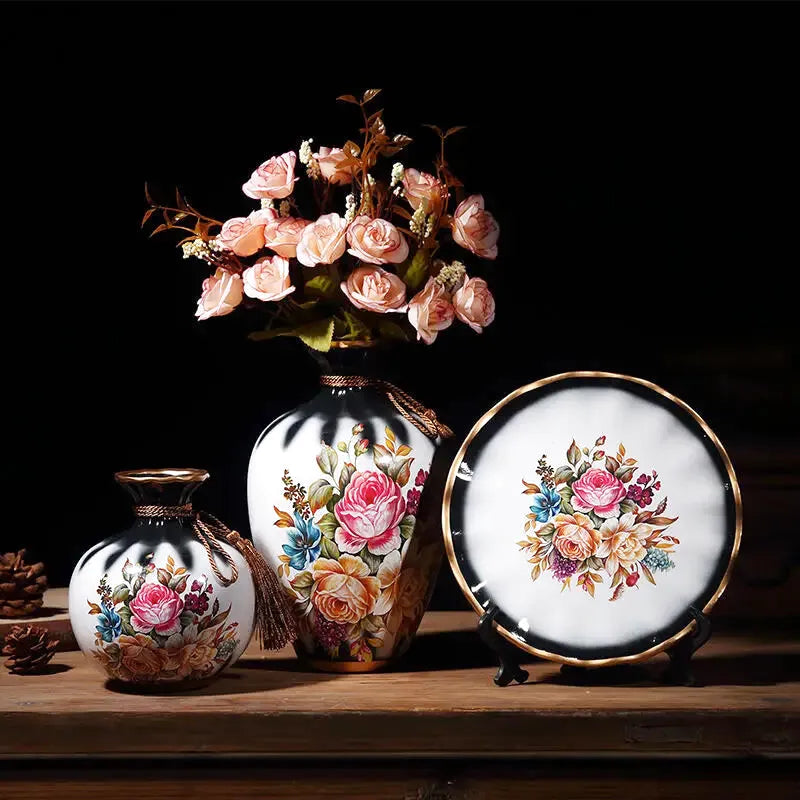 Ensemble de 2 Vases Décoratifs avec Élément Assorti – Céramique de Luxe, 3 Pièces - Maison Vase