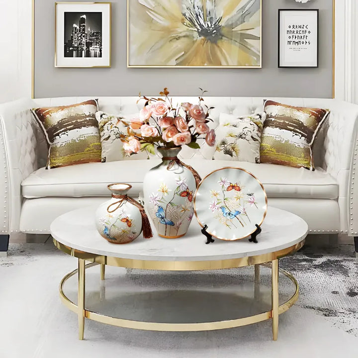 Ensemble de 2 Vases Décoratifs avec Élément Assorti – Céramique de Luxe, 3 Pièces - Maison Vase