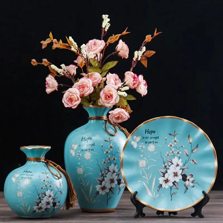Ensemble de 2 Vases Décoratifs avec Élément Assorti – Céramique de Luxe, 3 Pièces - Maison Vase