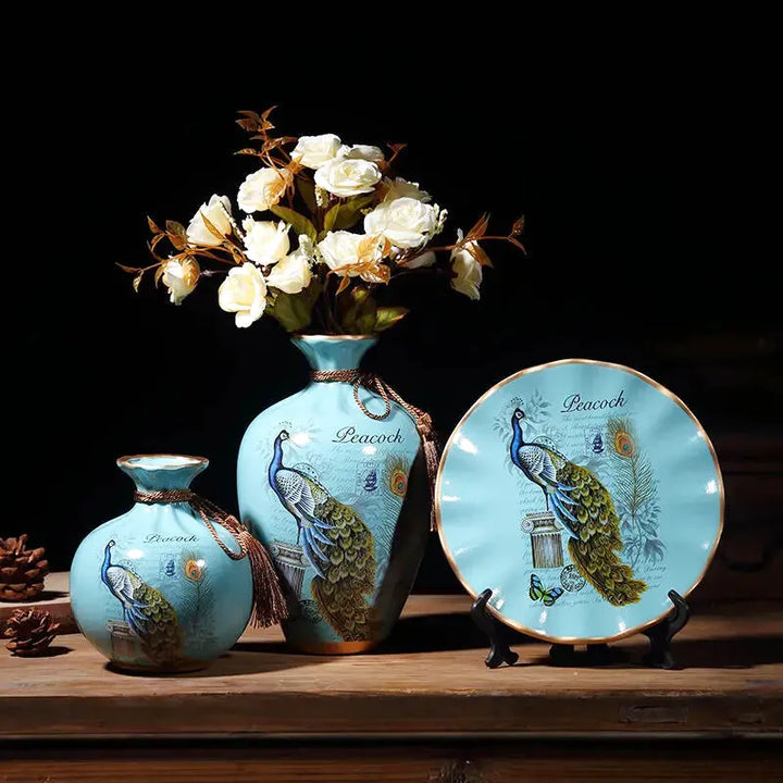 Ensemble de 2 Vases Décoratifs avec Élément Assorti – Céramique de Luxe, 3 Pièces - Maison Vase
