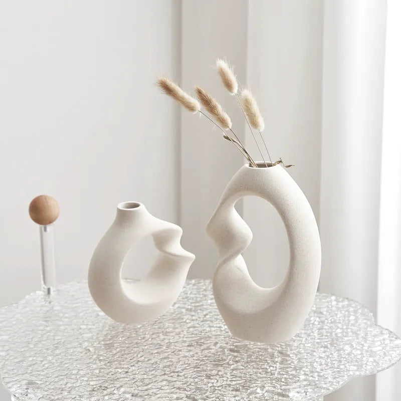 Ensemble de Deux Petits Vases Pampa Blanc Scandinave | Minimalistes et Épurés - Maison Vase