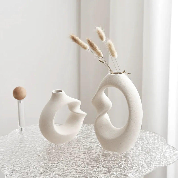 Ensemble de Deux Petits Vases Pampa Blanc Scandinave | Minimalistes et Épurés - Maison Vase