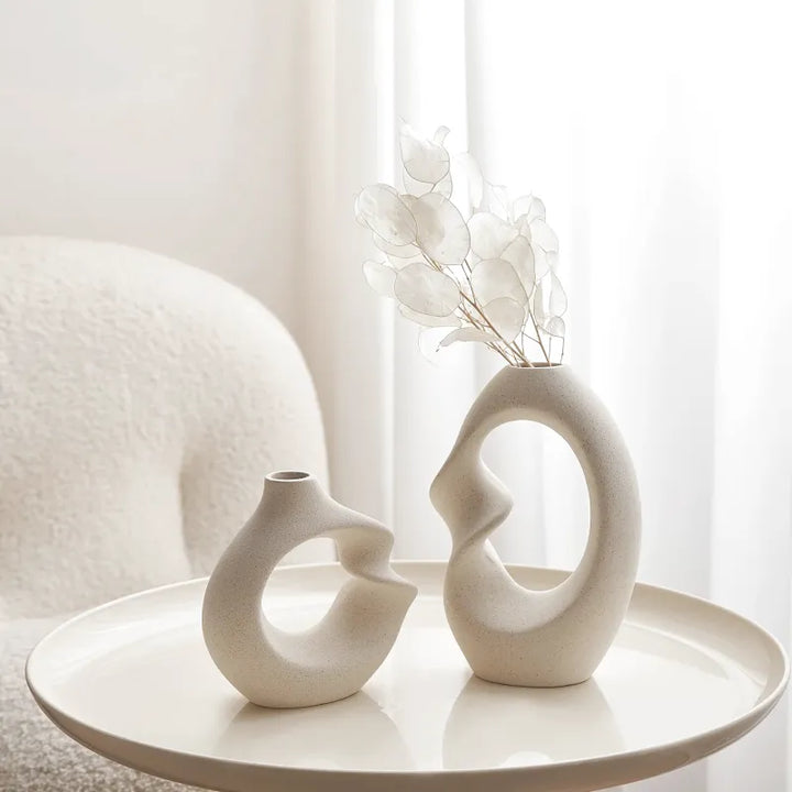 Ensemble de Deux Petits Vases Pampa Blanc Scandinave | Minimalistes et Épurés - Maison Vase