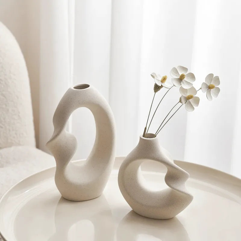 Ensemble de Deux Petits Vases Pampa Blanc Scandinave | Minimalistes et Épurés - Maison Vase