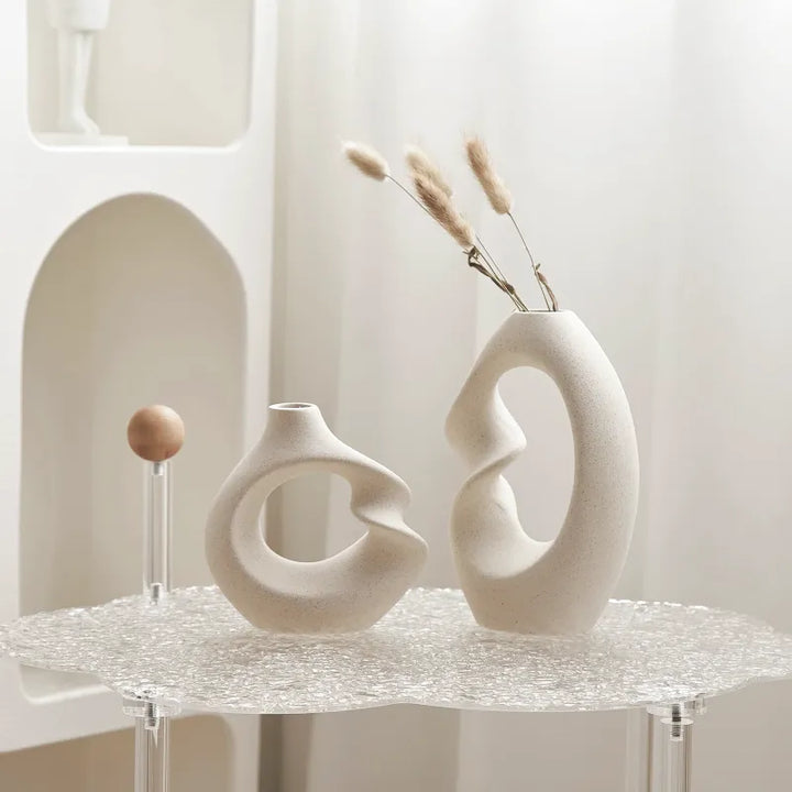 Ensemble de Deux Petits Vases Pampa Blanc Scandinave | Minimalistes et Épurés - Maison Vase