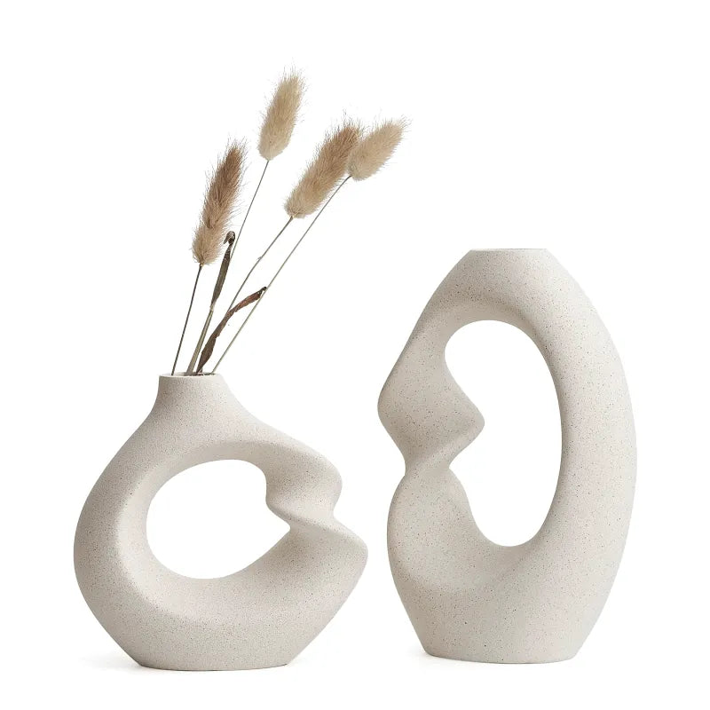 Ensemble de Deux Petits Vases Pampa Blanc Scandinave | Minimalistes et Épurés - Maison Vase