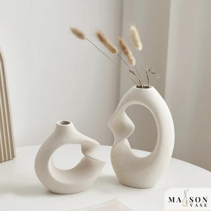 Ensemble de Deux Petits Vases Pampa Blanc Scandinave | Minimalistes et Épurés - Maison Vase