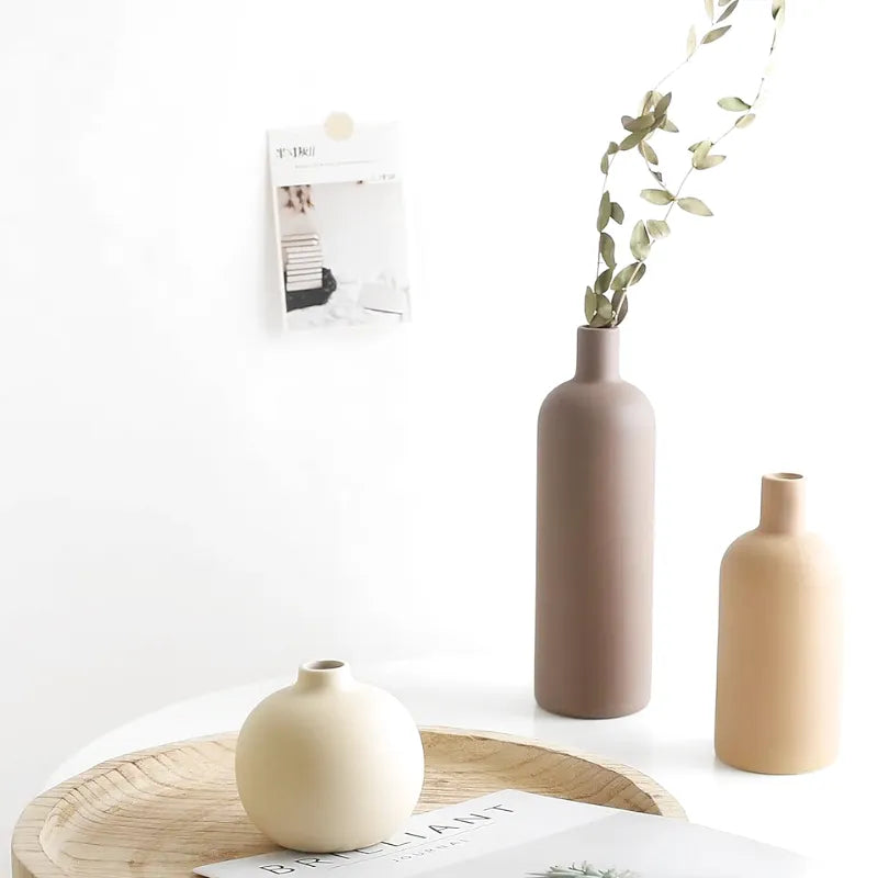Ensemble de Vase Céramique Minimaliste | Déco Salon Beige et Taupe | Oréna - Maison Vase
