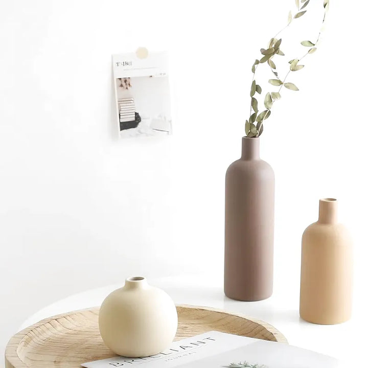 Ensemble de Vase Céramique Minimaliste | Déco Salon Beige et Taupe | Oréna - Maison Vase