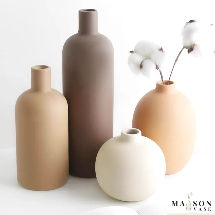 Ensemble de Vase Céramique Minimaliste | Déco Salon Beige et Taupe | Oréna - Maison Vase