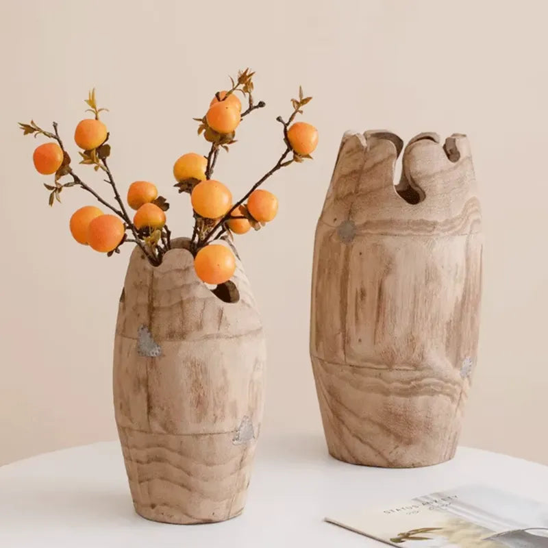 Grand Vase à Fleurs Décoratif en Bois | Forme Cylindrique - Maison Vase