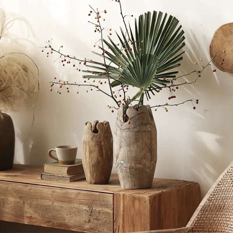 Grand Vase à Fleurs Décoratif en Bois | Forme Cylindrique - Maison Vase