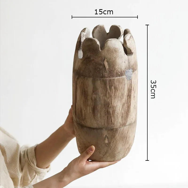 Grand Vase à Fleurs Décoratif en Bois | Forme Cylindrique - Maison Vase