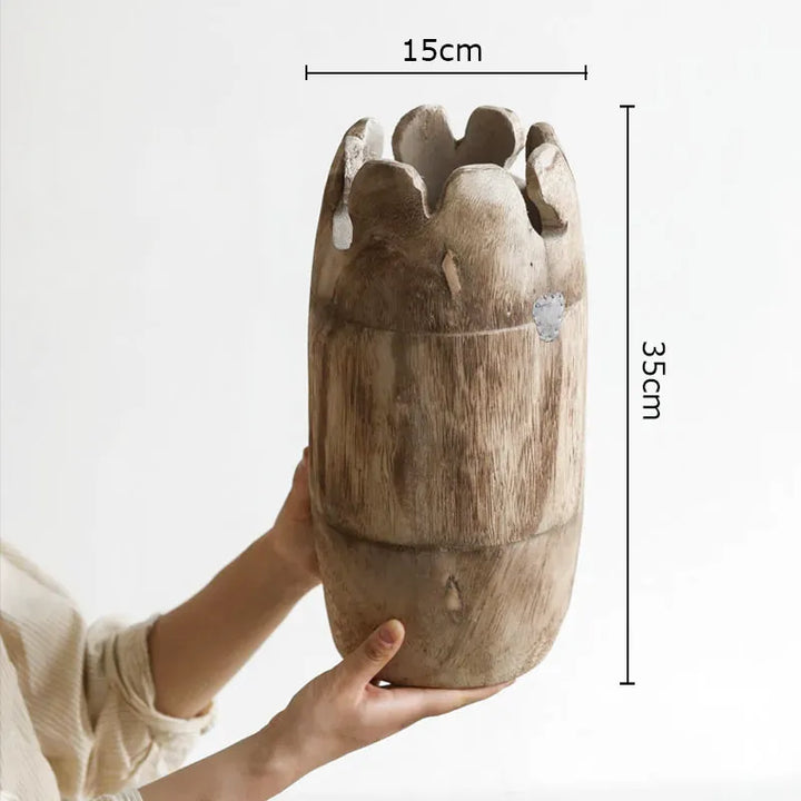 Grand Vase à Fleurs Décoratif en Bois | Forme Cylindrique - Maison Vase