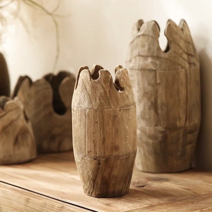 Grand Vase à Fleurs Décoratif en Bois | Forme Cylindrique - Maison Vase