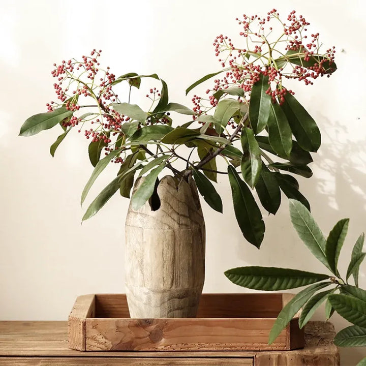 Grand Vase à Fleurs Décoratif en Bois | Forme Cylindrique - Maison Vase