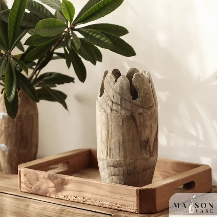 Grand Vase à Fleurs Décoratif en Bois | Forme Cylindrique - Maison Vase