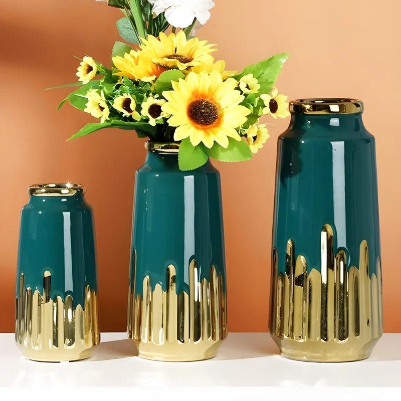 Grand Vase à Fleurs en Céramique | Design Moderne et Finitions Dorées - Maison Vase