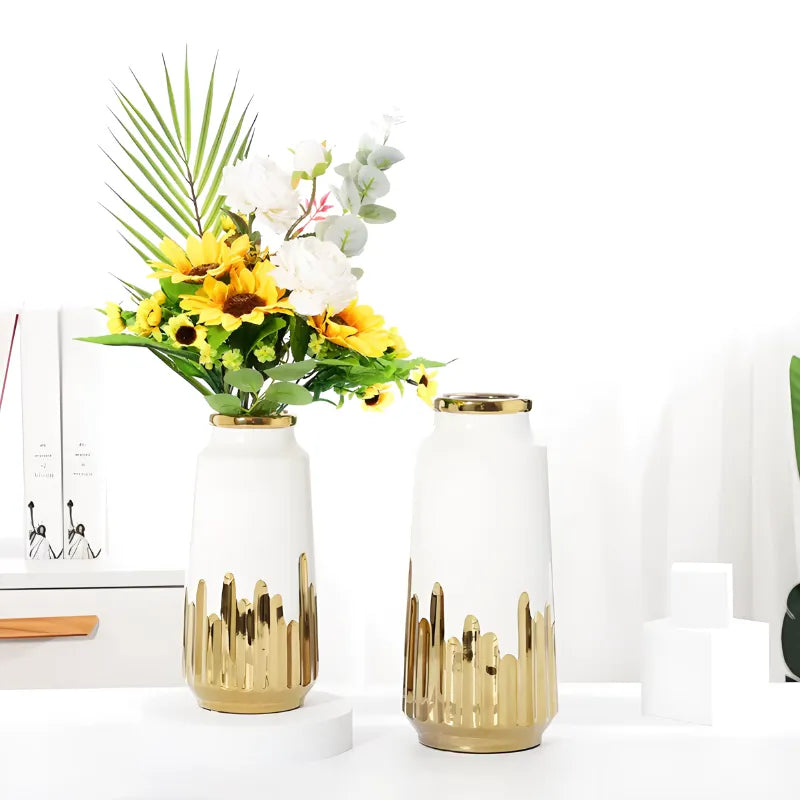 Grand Vase à Fleurs en Céramique | Design Moderne et Finitions Dorées - Maison Vase