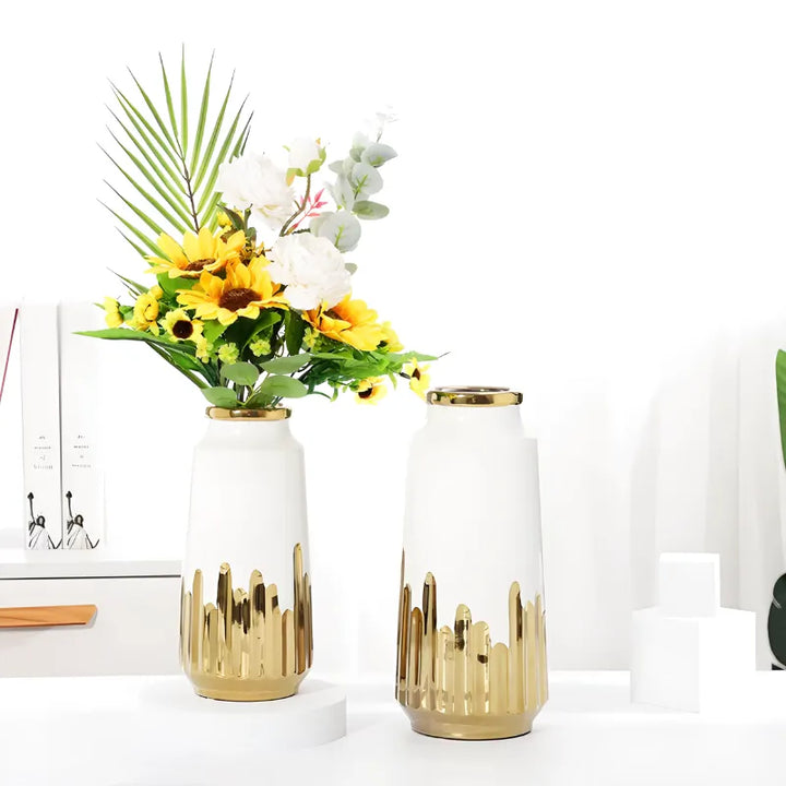 Grand Vase à Fleurs en Céramique | Design Moderne et Finitions Dorées - Maison Vase