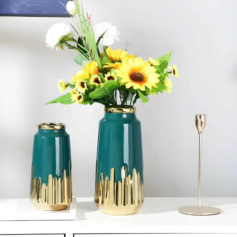 Grand Vase à Fleurs en Céramique | Design Moderne et Finitions Dorées - Maison Vase