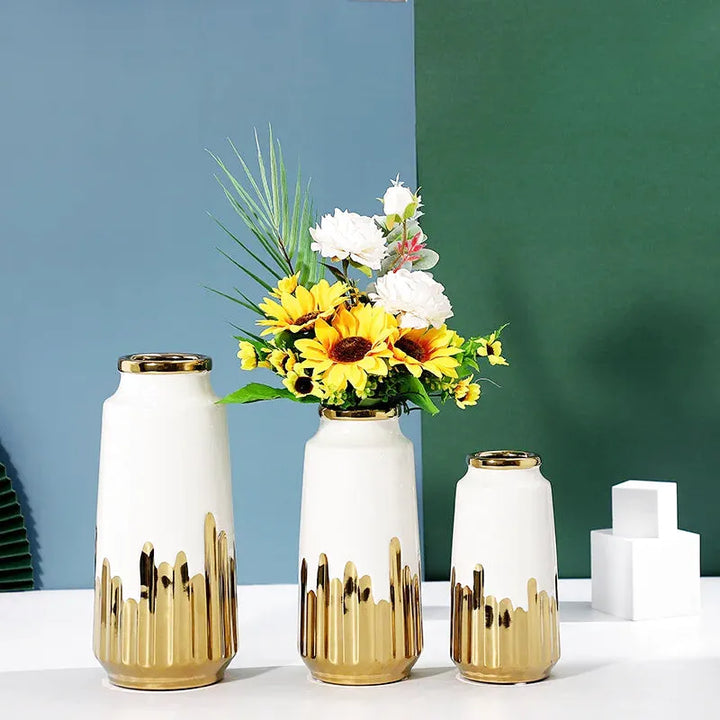 Grand Vase à Fleurs en Céramique | Design Moderne et Finitions Dorées - Maison Vase