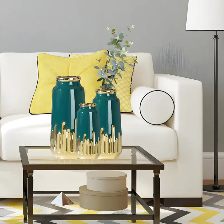 Grand Vase à Fleurs en Céramique | Design Moderne et Finitions Dorées - Maison Vase