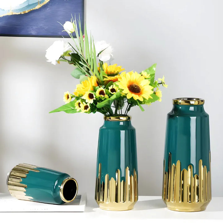 Grand Vase à Fleurs en Céramique | Design Moderne et Finitions Dorées - Maison Vase