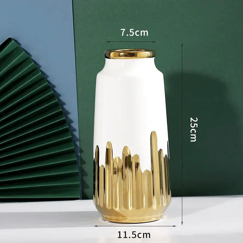 Grand Vase à Fleurs en Céramique | Design Moderne et Finitions Dorées - Maison Vase