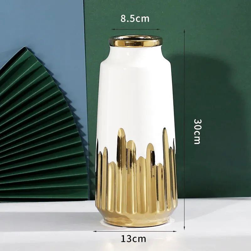 Grand Vase à Fleurs en Céramique | Design Moderne et Finitions Dorées - Maison Vase
