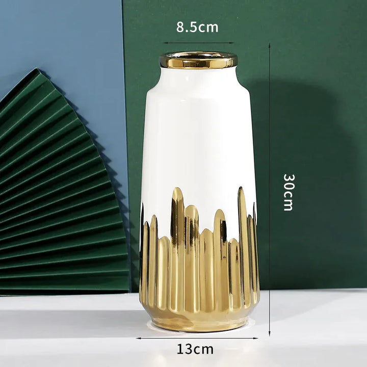 Grand Vase à Fleurs en Céramique | Design Moderne et Finitions Dorées - Maison Vase