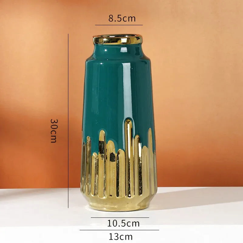 Grand Vase à Fleurs en Céramique | Design Moderne et Finitions Dorées - Maison Vase