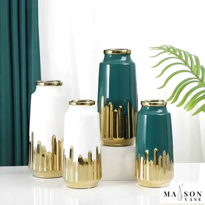 Grand Vase à Fleurs en Céramique | Design Moderne et Finitions Dorées - Maison Vase