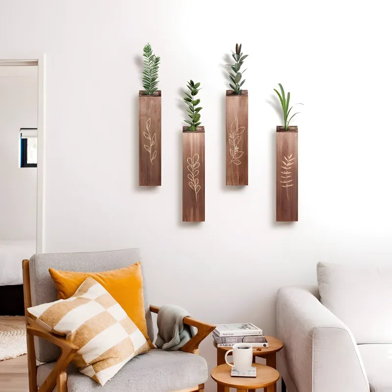 Grand Vase à Fleurs Mural en Bois Sculpté | Style Bohème Naturel - Maison Vase