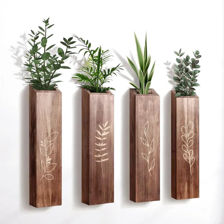Grand Vase à Fleurs Mural en Bois Sculpté | Style Bohème Naturel - Maison Vase