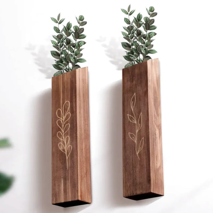 Grand Vase à Fleurs Mural en Bois Sculpté | Style Bohème Naturel - Maison Vase