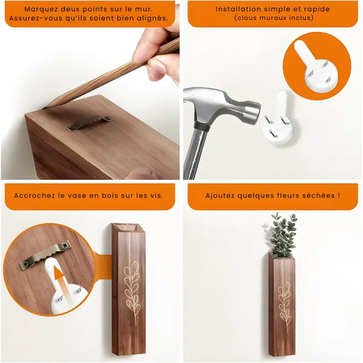 Grand Vase à Fleurs Mural en Bois Sculpté | Style Bohème Naturel - Maison Vase
