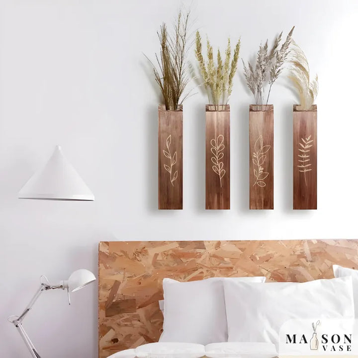 Grand Vase à Fleurs Mural en Bois Sculpté | Style Bohème Naturel - Maison Vase