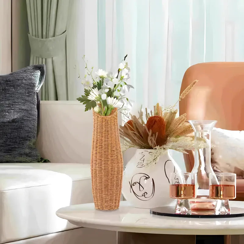 Grand Vase à Poser au Sol en Rotin Tressé | Style Naturel et Bohème - Maison Vase