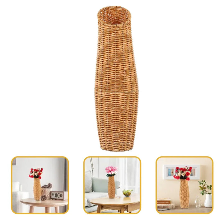 Grand Vase à Poser au Sol en Rotin Tressé | Style Naturel et Bohème - Maison Vase